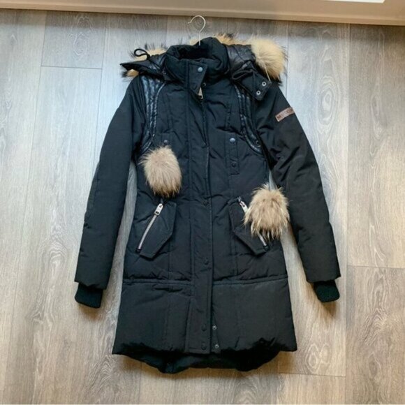 Nicole Benisti Nb Series Down Filled Fur Trim Parka Coat Jacket Black Size XS - Picture 2 of 16